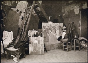 Toulouse-Lautrec in zijn atelier in Rue Caulaincourt, uit 